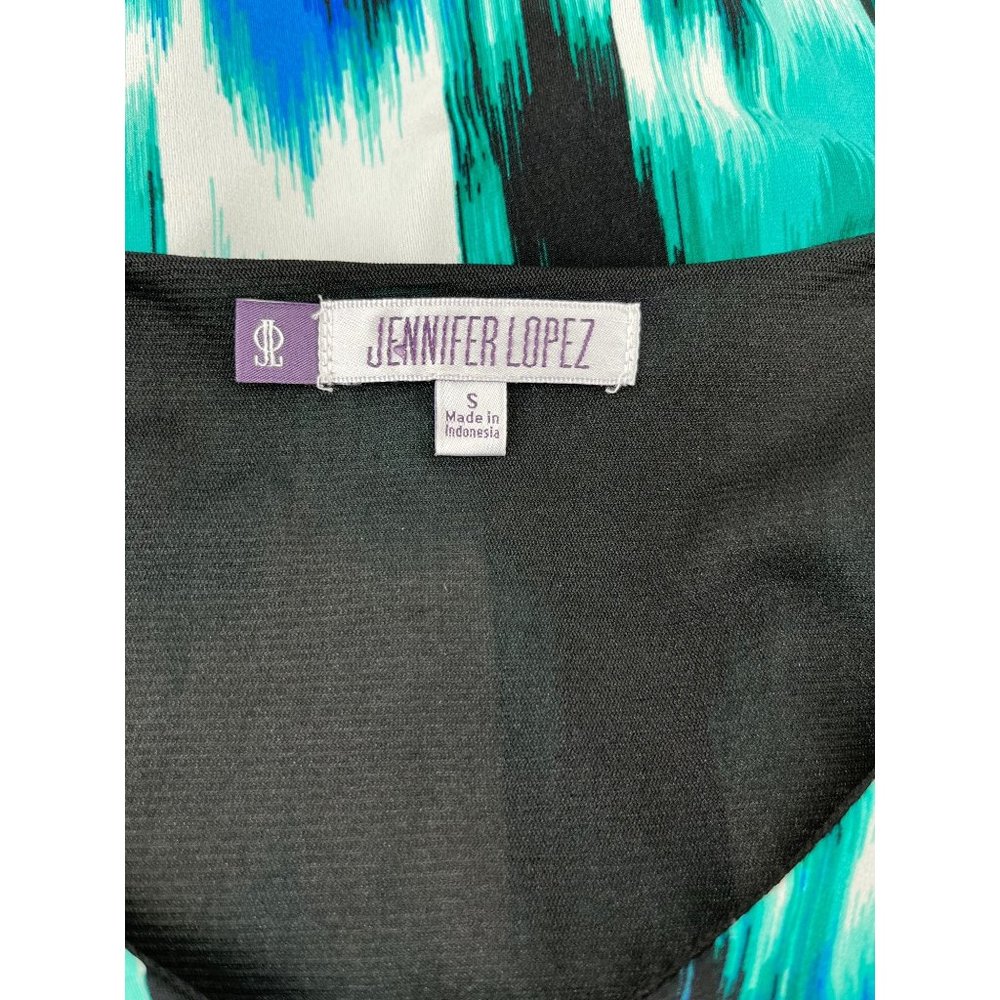 Jennifer Lopez sheath dress s short sleeve stretchy blue green geo - Picture 7 of 10